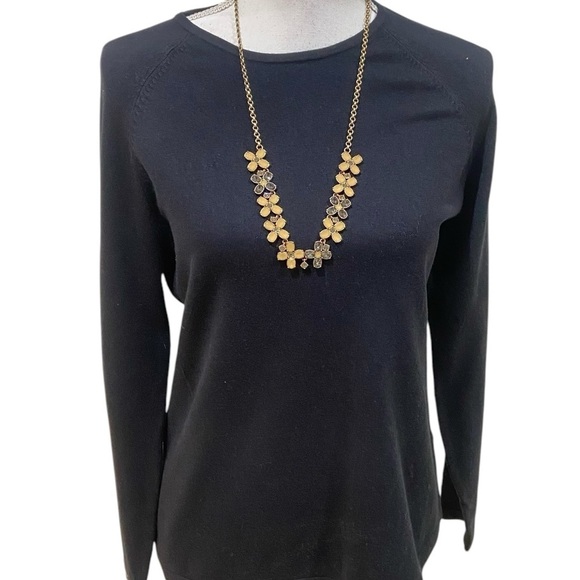 J. Crew flower necklace crystal gray enamel mustard antique gold tone marked - Picture 2 of 8